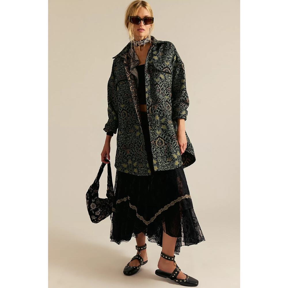 NWT Free People We The Free Tapestry Fog Jacquard Shirt Sz S Shacket Oversized